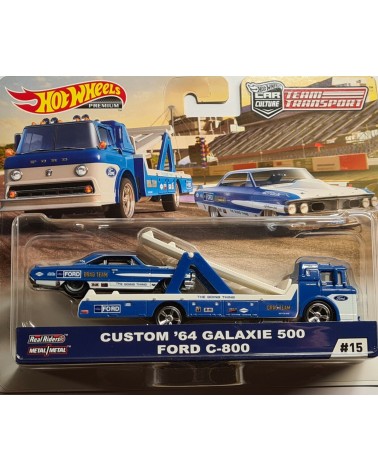 hotwheels premium team transport custom 64 galaxie 500 + ford c-800 č.15